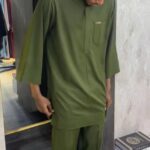 Loose fitted olive green top and pants to match